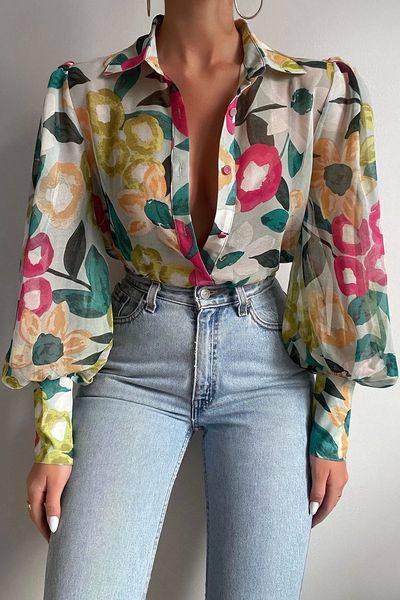 women's blouses shirts spring print shirt single breasted lantern sleeve loose female elegant casual vintage office ladies clothing 230, White
women's blouses shirts spring print shirt single breasted lantern sleeve loose female elegant casual vintage office ladies clothing 230, White