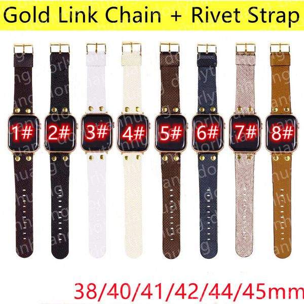 classic designer watch bands for apple watch band 8 7 6 4 3 series iwatch 41mm 45mm 44mm 49mm strap gold link chain rivet strap print letter, Black;brown
classic designer watch bands for apple watch band 8 7 6 4 3 series iwatch 41mm 45mm 44mm 49mm strap gold link chain rivet strap print letter, Black;brown