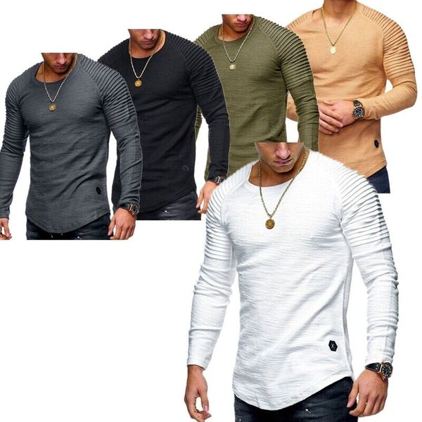 mens casual solid color t-shirt long sleeve round neck ruched shoulders pullover for daily office., White;black
mens casual solid color t-shirt long sleeve round neck ruched shoulders pullover for daily office., White;black