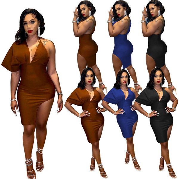 2023 women one-shoulder v-neck dresses fashion solid color clothing side split casual dress summer clothes dhl 7150, Black;gray
2023 women one-shoulder v-neck dresses fashion solid color clothing side split casual dress summer clothes dhl 7150, Black;gray