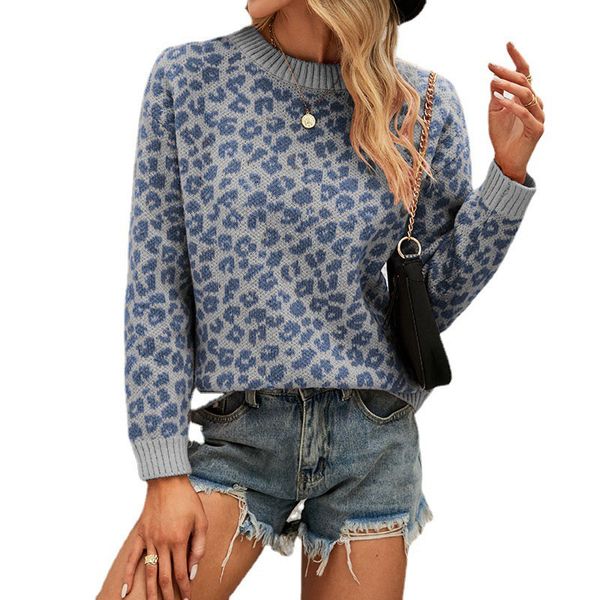 crew neck pullover women's sweaters animal leopard pattern knitted blouse with regular lantern long sleeves rib stiches cuff neckline, White;black
crew neck pullover women's sweaters animal leopard pattern knitted blouse with regular lantern long sleeves rib stiches cuff neckline, White;black
