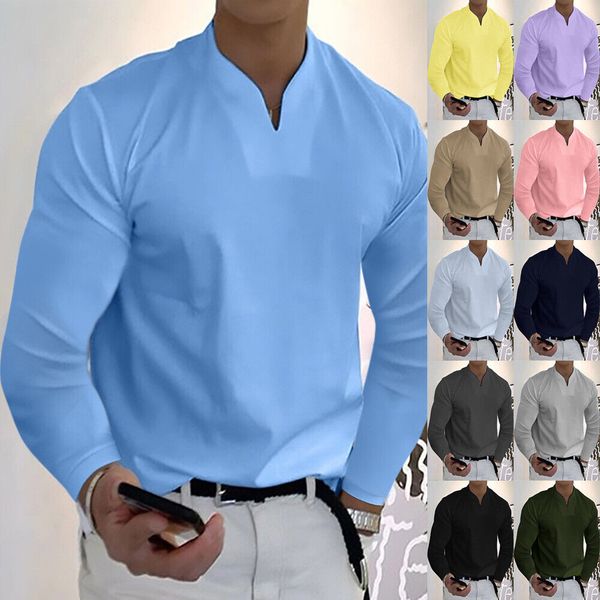 mens long sleeve v neck solid color t shirt blouse casual loose tee s-5xl, White;black
mens long sleeve v neck solid color t shirt blouse casual loose tee s-5xl, White;black