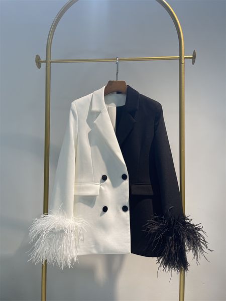 women's suits & blazers neploe contrast color ffur-trimmed long sleeve feather blazer occasion outer wear notched collar coat y034, White;black
women's suits & blazers neploe contrast color ffur-trimmed long sleeve feather blazer occasion outer wear notched collar coat y034, White;black