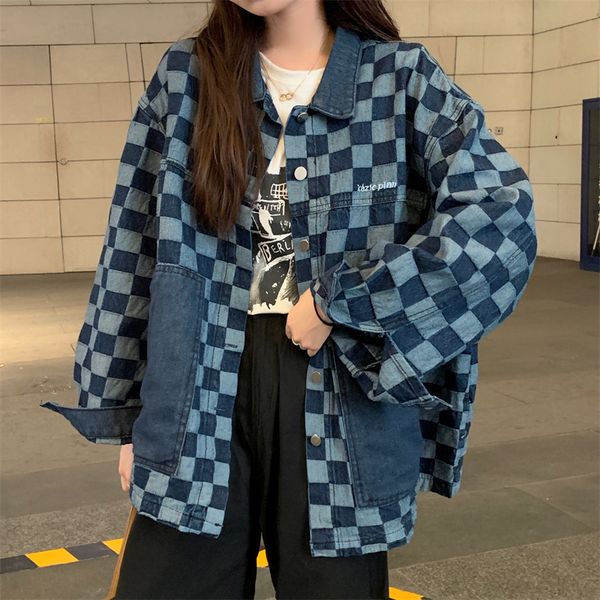 womens jackets vintage lapel blue plaid oversize denim jacket women autumn winter casual color contrast keep warm loose thin coat female 230, Black;brown
womens jackets vintage lapel blue plaid oversize denim jacket women autumn winter casual color contrast keep warm loose thin coat female 230, Black;brown