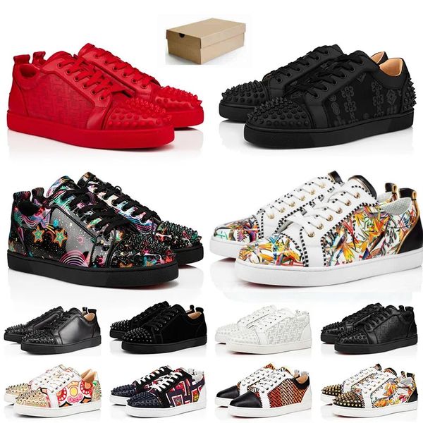with box quality red bottom shoes low cut platform sneakers men's women's luxurys designers vintage bottoms loafers fashion spikes, Black
with box quality red bottom shoes low cut platform sneakers men's women's luxurys designers vintage bottoms loafers fashion spikes, Black