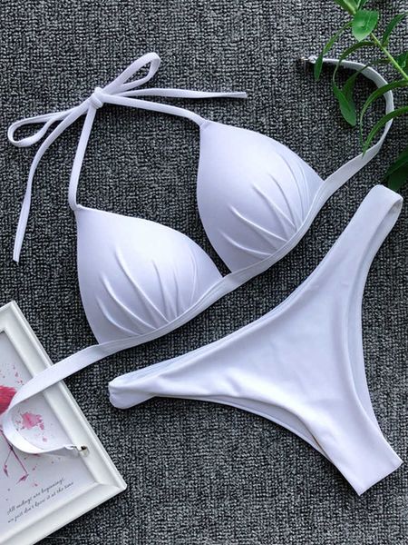 women's swimwear 2022 halter bra cup bikini swimsuit female white swimwear women push up bikini set brazilian bathing suit bandeau swim, White;black
women's swimwear 2022 halter bra cup bikini swimsuit female white swimwear women push up bikini set brazilian bathing suit bandeau swim, White;black