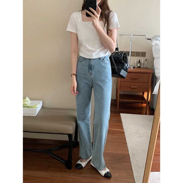 jeans women's tg 2023 spring new small high waist straight loose leg split pants 15933, Blue
jeans women's tg 2023 spring new small high waist straight loose leg split pants 15933, Blue