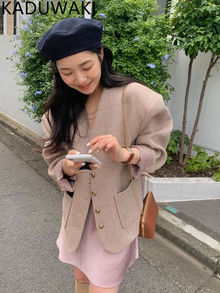 womens jackets vneck solid color woolen blend short coat women vintage casual long sleeve loose jackets korean style chic elegant simple 23, Black;brown
womens jackets vneck solid color woolen blend short coat women vintage casual long sleeve loose jackets korean style chic elegant simple 23, Black;brown