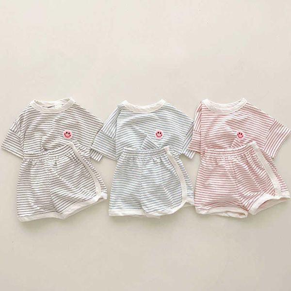 clothing sets summer wear baby cute smiling face short sleeve suit children's stripe shorts leisure sports twopiece set, White
clothing sets summer wear baby cute smiling face short sleeve suit children's stripe shorts leisure sports twopiece set, White
