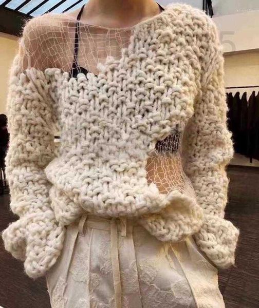 women's sweaters designer street fashion hollow mesh stitching thick needle knit black pullover long-sleeved loose oversize sweater coa, White;black
women's sweaters designer street fashion hollow mesh stitching thick needle knit black pullover long-sleeved loose oversize sweater coa, White;black