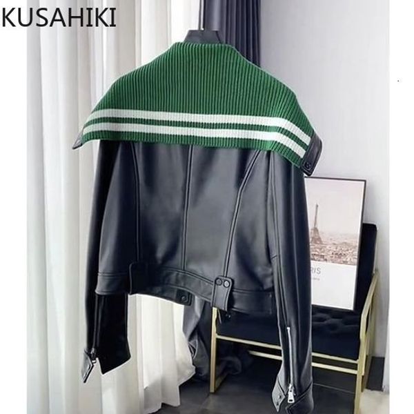 womens jackets kusahiki pu leather coat women autumn hit color stripe turndown collar short jacket fashion korean long sleeve outwear 230213, Black;brown
womens jackets kusahiki pu leather coat women autumn hit color stripe turndown collar short jacket fashion korean long sleeve outwear 230213, Black;brown