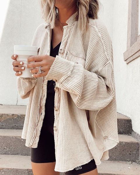 womens jackets woman elegant office ladieslong sleeve buttoned batwing sleeve button front waffle knit shacket 230213, Black;brown
womens jackets woman elegant office ladieslong sleeve buttoned batwing sleeve button front waffle knit shacket 230213, Black;brown