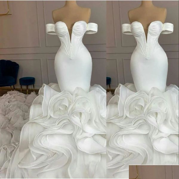 2023 mermaid wedding dresses bridal gown off the shoulder straps chapel train organza satin ruffles custom made vestidos de novia plus size, White
2023 mermaid wedding dresses bridal gown off the shoulder straps chapel train organza satin ruffles custom made vestidos de novia plus size, White