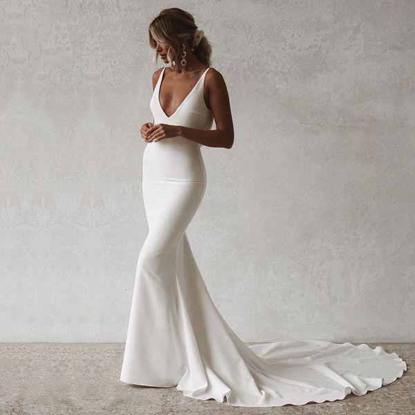 party dresses mermaid wedding vneck open back boho gown simple plain long train buttons beach bridal robe de mariee 230213, White;black
party dresses mermaid wedding vneck open back boho gown simple plain long train buttons beach bridal robe de mariee 230213, White;black