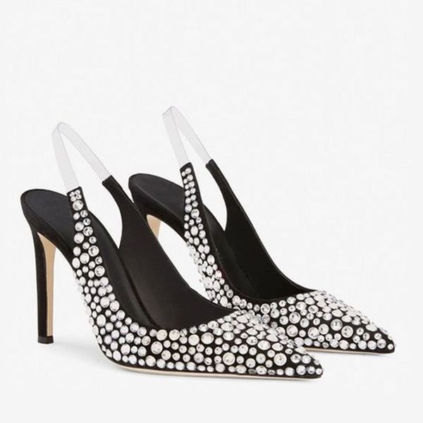 women's crystal wedding bridal shoes fashion slingbacks thin high heel pointed toe celebrity pumps plus size 35-42, Black
women's crystal wedding bridal shoes fashion slingbacks thin high heel pointed toe celebrity pumps plus size 35-42, Black