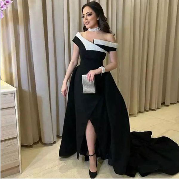 a-line black and white arabia dubai evening dresses strapless long off shoulder prom party gowns slit side elegant formal occasion dress 202, Black;red
a-line black and white arabia dubai evening dresses strapless long off shoulder prom party gowns slit side elegant formal occasion dress 202, Black;red