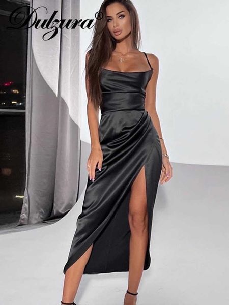 party dresses dulzura 2022 summer women satin y2k cloth lace up sleeveless backless side slit bodycon midi dress solid outfits club party t2, White;black
party dresses dulzura 2022 summer women satin y2k cloth lace up sleeveless backless side slit bodycon midi dress solid outfits club party t2, White;black