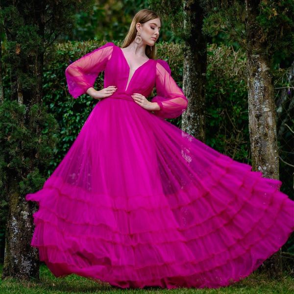 vintage long sleeve tulle evening dress a-line fuchsia backless floor length prom formal party gowns for women abendkleider robes de soiree, Black;red
vintage long sleeve tulle evening dress a-line fuchsia backless floor length prom formal party gowns for women abendkleider robes de soiree, Black;red