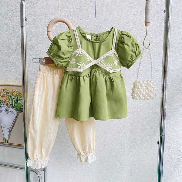 fashion summer girls clothing sets fake twopiece shortsleeved lace wideleg pants kids children's clothes suit, White
fashion summer girls clothing sets fake twopiece shortsleeved lace wideleg pants kids children's clothes suit, White