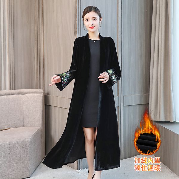 women's jackets elegant embroidered cardigan femmes windbreaker overcoat women spring autumn long trench coats black velvet outerwear 2, Black;brown
women's jackets elegant embroidered cardigan femmes windbreaker overcoat women spring autumn long trench coats black velvet outerwear 2, Black;brown
