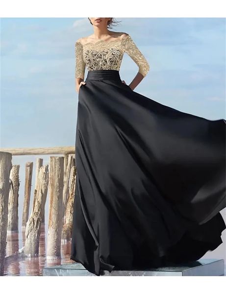 party dresses off shoulder evening long 34 sleeves aline floor length formal gowns robes de 230213, White;black
party dresses off shoulder evening long 34 sleeves aline floor length formal gowns robes de 230213, White;black