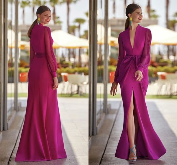 elegant long sleeves evening dresses front slit mermaid prom formal gown deep v-neck fuchsia party dress robe de soiree 2023 new, Black;red
elegant long sleeves evening dresses front slit mermaid prom formal gown deep v-neck fuchsia party dress robe de soiree 2023 new, Black;red