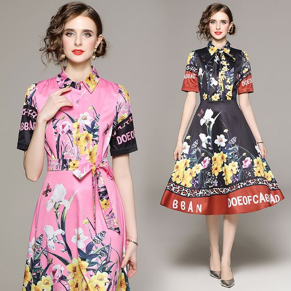 2023 designer print summer dress for special occasion women short sleeve classic lapel button casual shirt dresses ladies ribbon bow slim a-, Black;gray 
2023 designer print summer dress for special occasion women short sleeve classic lapel button casual shirt dresses ladies ribbon bow slim a-, Black;gray