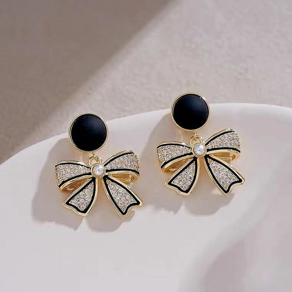 s3423 french style black bow dangle earrings for women niche design rhinestone bowknot stud earrings, Silver
s3423 french style black bow dangle earrings for women niche design rhinestone bowknot stud earrings, Silver