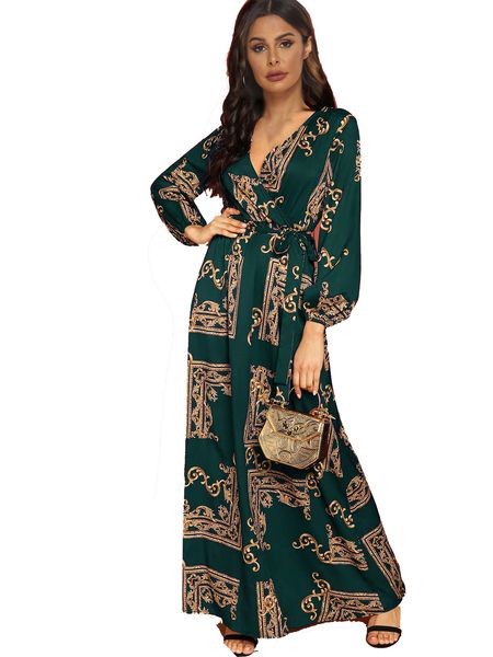 european and american long-sleeved dress holiday style retro print dress, Black;gray
european and american long-sleeved dress holiday style retro print dress, Black;gray