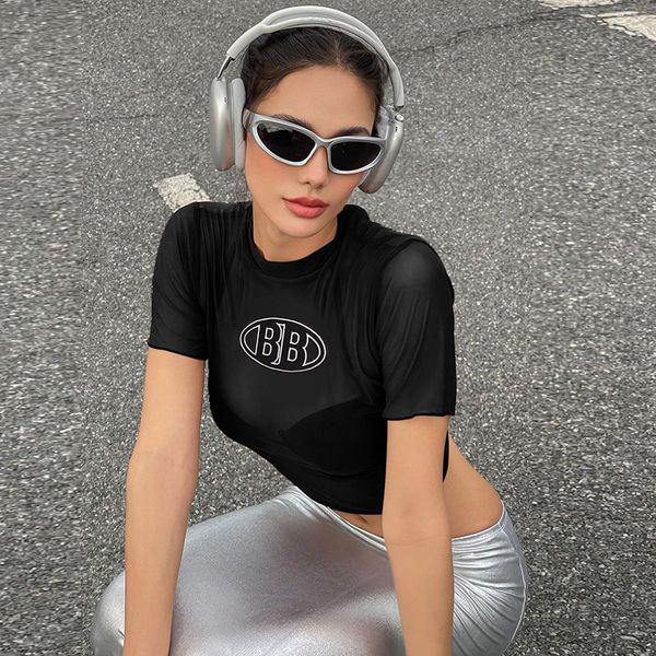 women's t-shirt fashion streetwear mesh t-shirt o neck short sleeve see through slim crop letter printed women tees, White
women's t-shirt fashion streetwear mesh t-shirt o neck short sleeve see through slim crop letter printed women tees, White