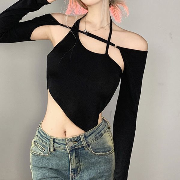 women s t shirt black irregular hanging neck vest long sleeved y2k clothing 2023 spring two piece halter solid color blouse 230213, White
women s t shirt black irregular hanging neck vest long sleeved y2k clothing 2023 spring two piece halter solid color blouse 230213, White