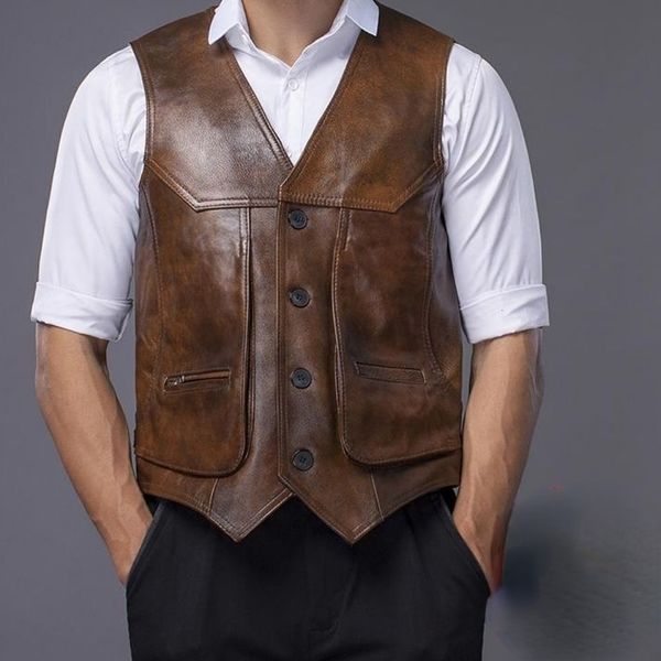 men's vests men first layer cowhide leather multipocket slim keep warm in spring and autumn 230213, Black;white
men's vests men first layer cowhide leather multipocket slim keep warm in spring and autumn 230213, Black;white
