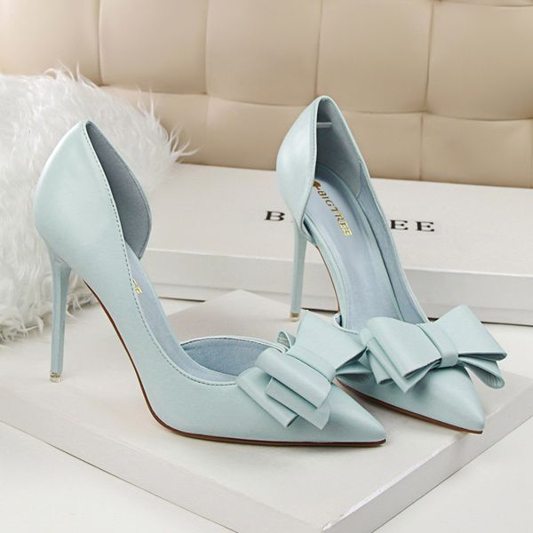 

dress shoes korean fashion women s wedding bow high heels stiletto shallow pointed head side empty thin 230213, Black