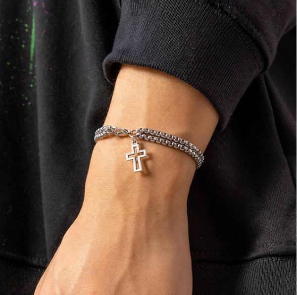 punk double box chain cross hollow pendant bracelets for men hip-hop silver color lobster claw clasp wrist bracelet, White
punk double box chain cross hollow pendant bracelets for men hip-hop silver color lobster claw clasp wrist bracelet, White