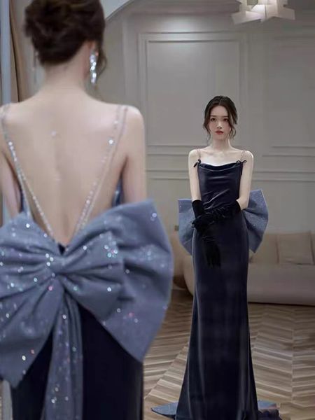 party dresses haze blue velvet prom evening dress mermaid s spaghetti strap sleeveless back bow elegant sweep train celebrity gowns 230213, White;black
party dresses haze blue velvet prom evening dress mermaid s spaghetti strap sleeveless back bow elegant sweep train celebrity gowns 230213, White;black