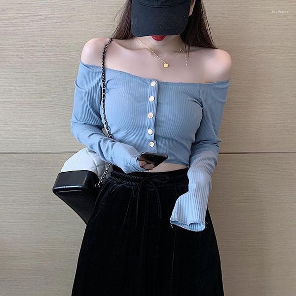 women's t shirts women crop slash neck t-shirt button autumn slim long-sleeved, White
women's t shirts women crop slash neck t-shirt button autumn slim long-sleeved, White