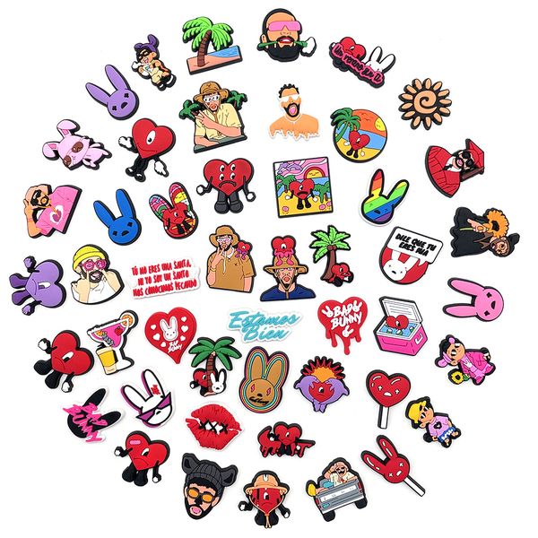 30 50 100pcs cartoon bad bunny shoe charms diy funny croces clogs aceessories fit women sandals buckle decorate singer kids gifts jibz whole, White;pink
30 50 100pcs cartoon bad bunny shoe charms diy funny croces clogs aceessories fit women sandals buckle decorate singer kids gifts jibz whole, White;pink