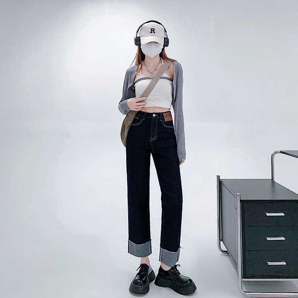 spring new 2023 colorless curled jeans stretch slim women's tall waist denim straight trousers, Blue
spring new 2023 colorless curled jeans stretch slim women's tall waist denim straight trousers, Blue