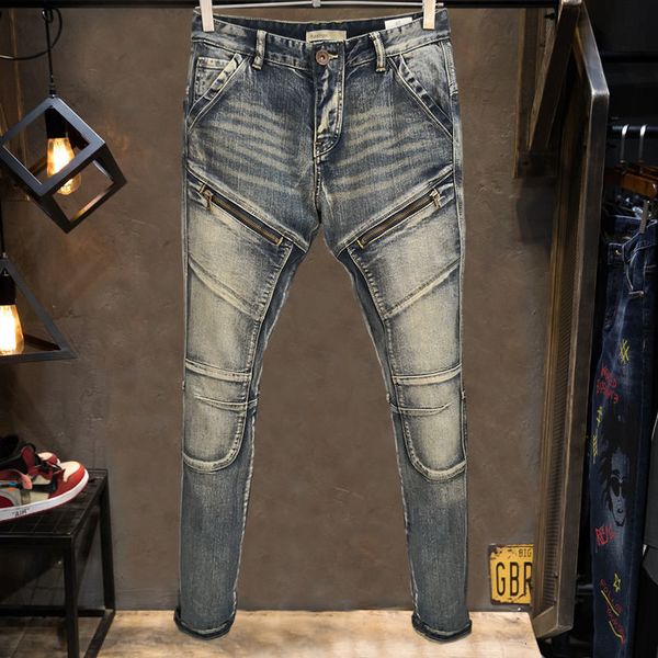 men's jeans fashion worn wash splicing zipper decoration multi bag elastic motorcycle biker cargo retro pants men 230213, Blue
men's jeans fashion worn wash splicing zipper decoration multi bag elastic motorcycle biker cargo retro pants men 230213, Blue