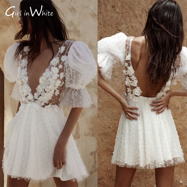 party dresses pearls short wedding dress plunging v neck puff sleeves flowers mini bride backless illusion formal gowns 230213, White;black
party dresses pearls short wedding dress plunging v neck puff sleeves flowers mini bride backless illusion formal gowns 230213, White;black