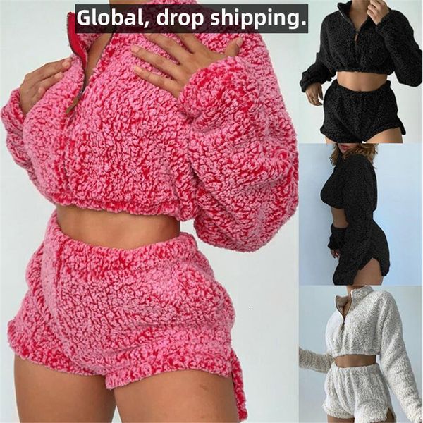 women s two piece pants autumn winter cozy 2 set suit women plush v neck long sleeves high neck zipper elastic waist short shorts 230213, White
women s two piece pants autumn winter cozy 2 set suit women plush v neck long sleeves high neck zipper elastic waist short shorts 230213, White
