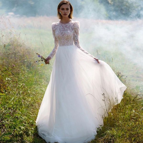 charming wedding dresses a line lace bridal gowns with long sleeves beaded jewel neckline a line floor length tulle vestido de novia, White
charming wedding dresses a line lace bridal gowns with long sleeves beaded jewel neckline a line floor length tulle vestido de novia, White