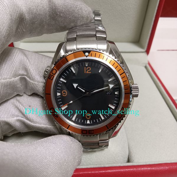 007 automatic watches with box for men black dial 42mm 600m planet orange bezel stainless steel bracelet sport professional mechanical mens, Slivery;golden 
007 automatic watches with box for men black dial 42mm 600m planet orange bezel stainless steel bracelet sport professional mechanical mens, Slivery;golden