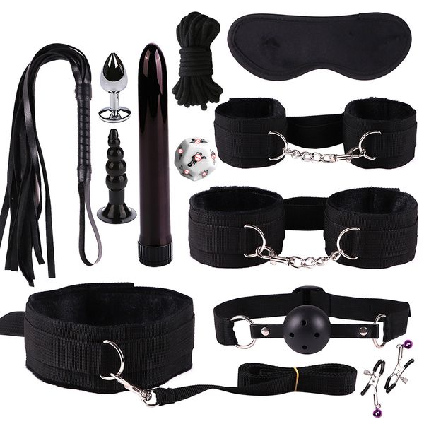 set 12pcs toys for women couples bondage gear set handcuffs games whip gag sexyshop erotic accessories, Black;white
set 12pcs toys for women couples bondage gear set handcuffs games whip gag sexyshop erotic accessories, Black;white