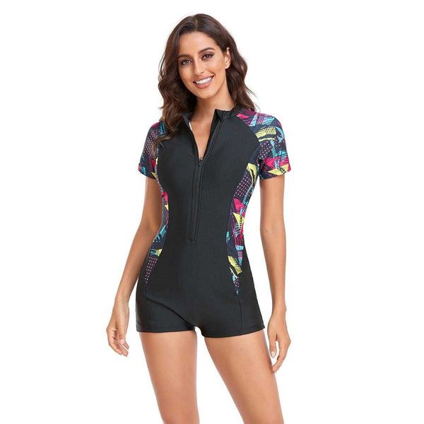 one piece boxer swimsuits long sleeve surfing suit sun protection womens, White;black
one piece boxer swimsuits long sleeve surfing suit sun protection womens, White;black