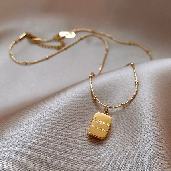 s3429 titanium steel letter square brand pendant necklace for women niche design bead chain choker necklaces, Silver
s3429 titanium steel letter square brand pendant necklace for women niche design bead chain choker necklaces, Silver