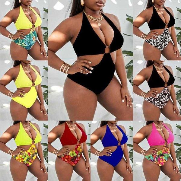 stitching halter bikini multi color plump girls with chest pad siamese plus, White;black
stitching halter bikini multi color plump girls with chest pad siamese plus, White;black