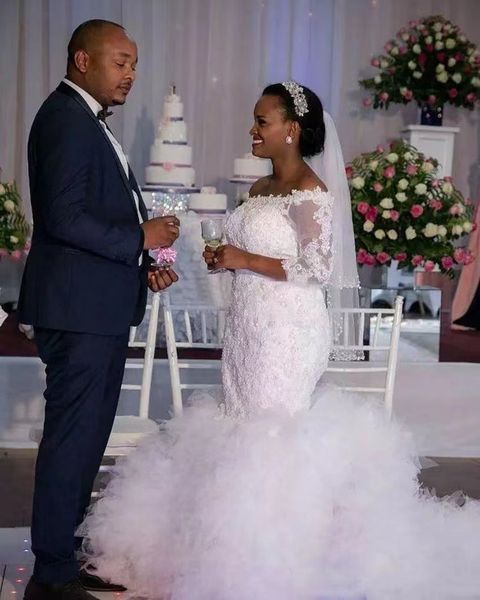 plus size mermaid wedding dress lace v neck arabic aso ebi long sleeves beaded bridal gowns dresses romantic appliques ruffles gowns, White
plus size mermaid wedding dress lace v neck arabic aso ebi long sleeves beaded bridal gowns dresses romantic appliques ruffles gowns, White