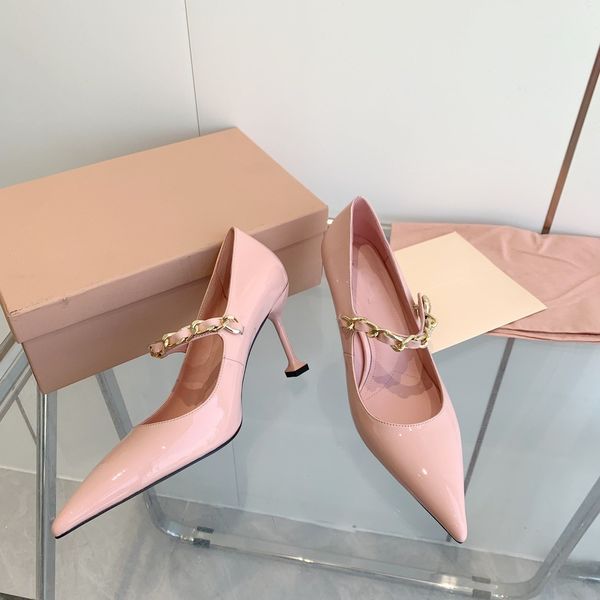 2023 early spring sandal pointy mary jane patent leather with slim high heel chain temperament, Black
2023 early spring sandal pointy mary jane patent leather with slim high heel chain temperament, Black