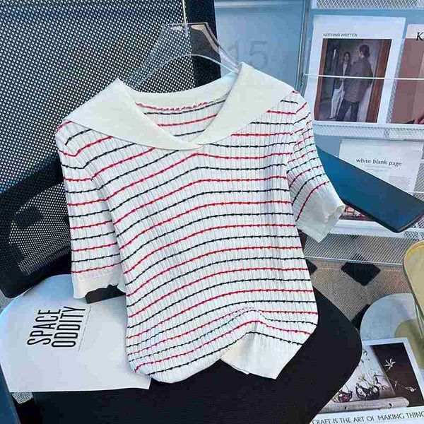 women's t-shirt designer 2022 summer new ice stripe knit same navy neck short sleeve fashion casual women buxq, White
women's t-shirt designer 2022 summer new ice stripe knit same navy neck short sleeve fashion casual women buxq, White